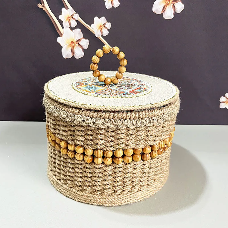 Hand-made rattan storage basket in brown for home storage of snacks and sundries