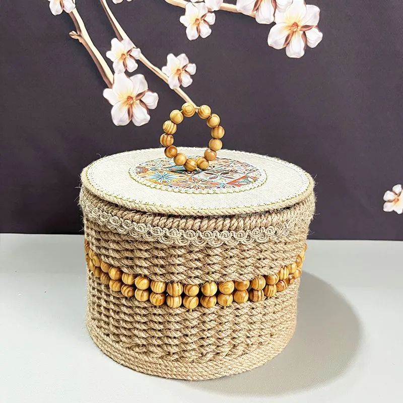 Hand-made rattan storage basket in brown for home storage of snacks and sundries