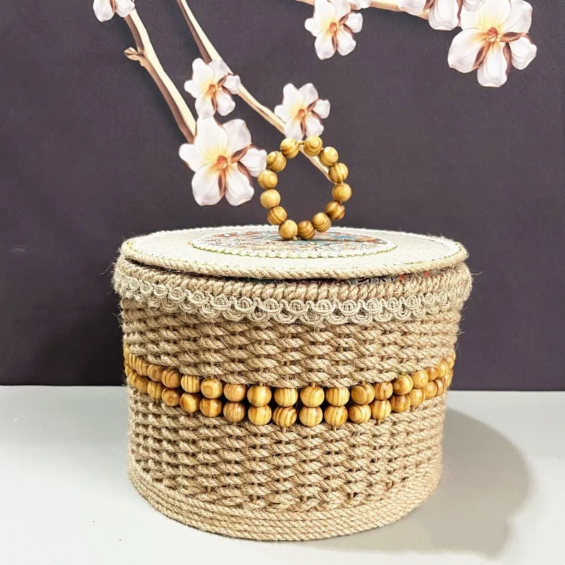Hand-made rattan storage basket in brown for home storage of snacks and sundries