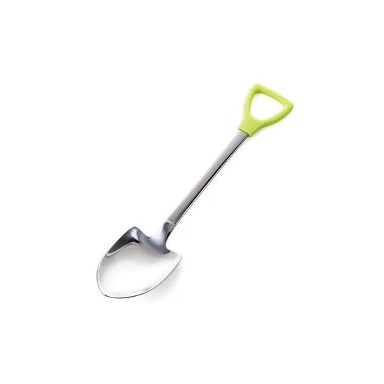 Children's dessert spoon in 201 stainless steel with mirror polish, green colour option, size M