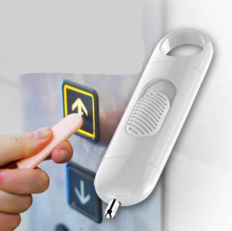 Contactless keypad disinfection tool in black, ABS plastic body with metal silver plating, for elevator and ATM use
