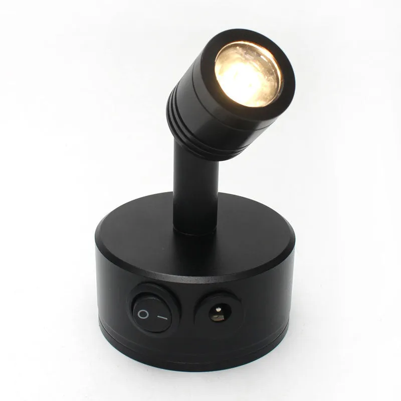 Black rechargeable LED exhibition spotlight with aluminium base and adjustable colour temperature options