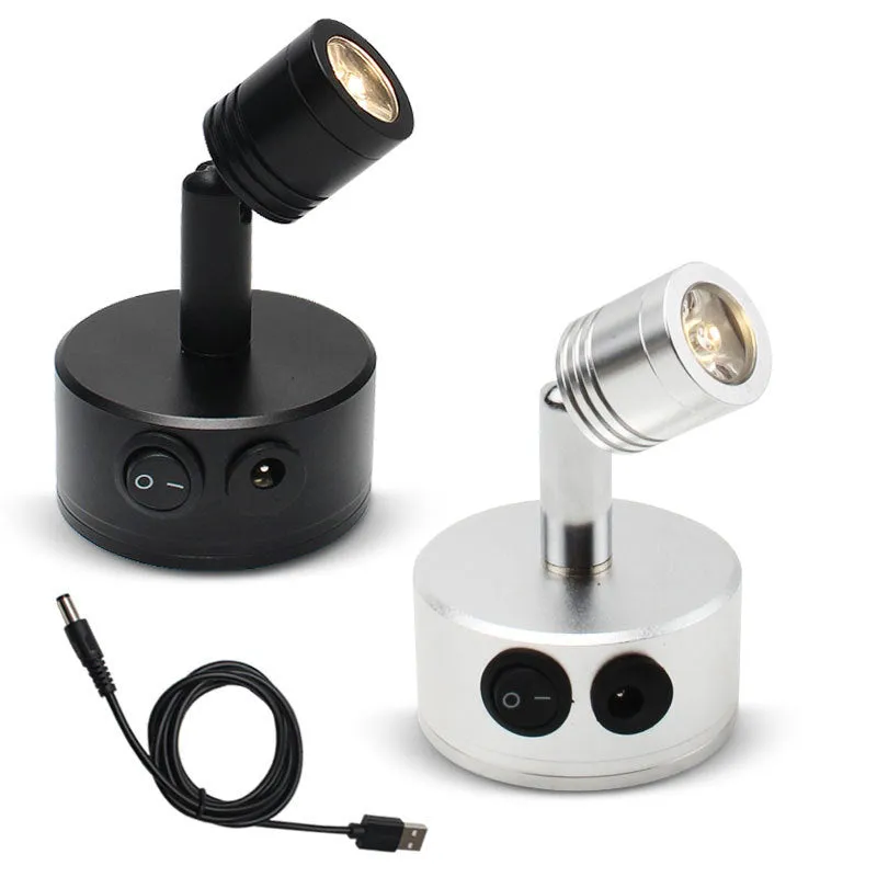 Black rechargeable LED exhibition spotlight with aluminium base and adjustable colour temperature options