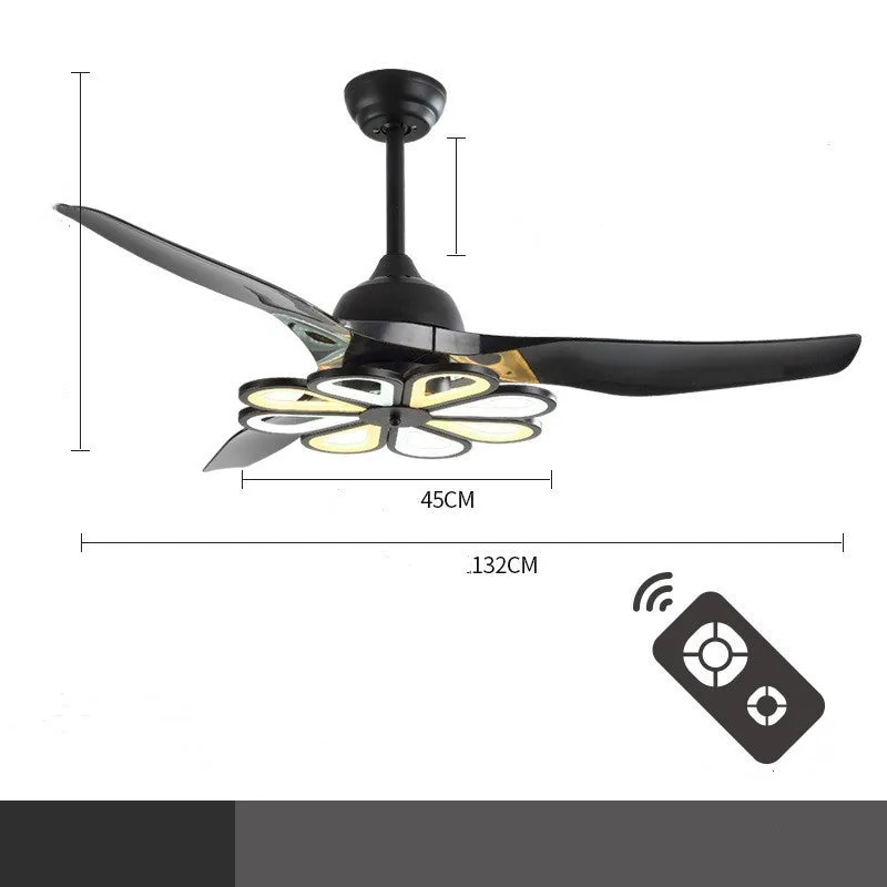 Nordic modern ceiling fan light 52 inch with LED remote control black finish