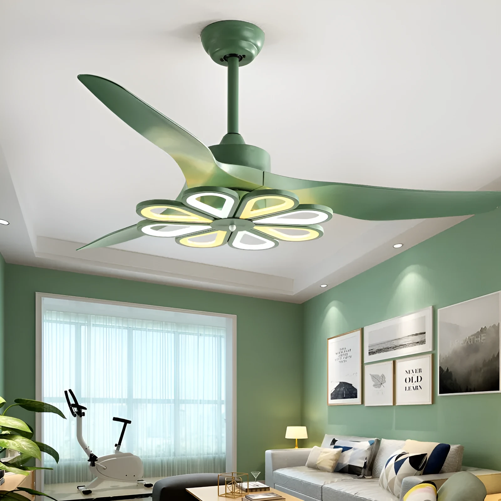 Nordic modern ceiling fan light 52 inch with LED remote control black finish