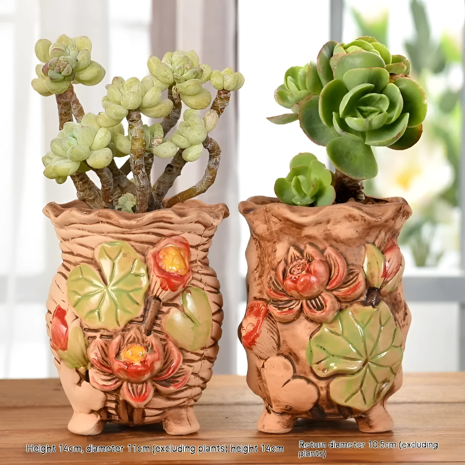 Pair of ceramic stoneware succulent plant pots 14cm height with two different calibers
