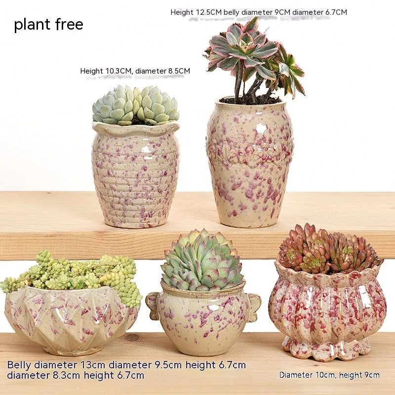 Pair of ceramic stoneware succulent plant pots 14cm height with two different calibers