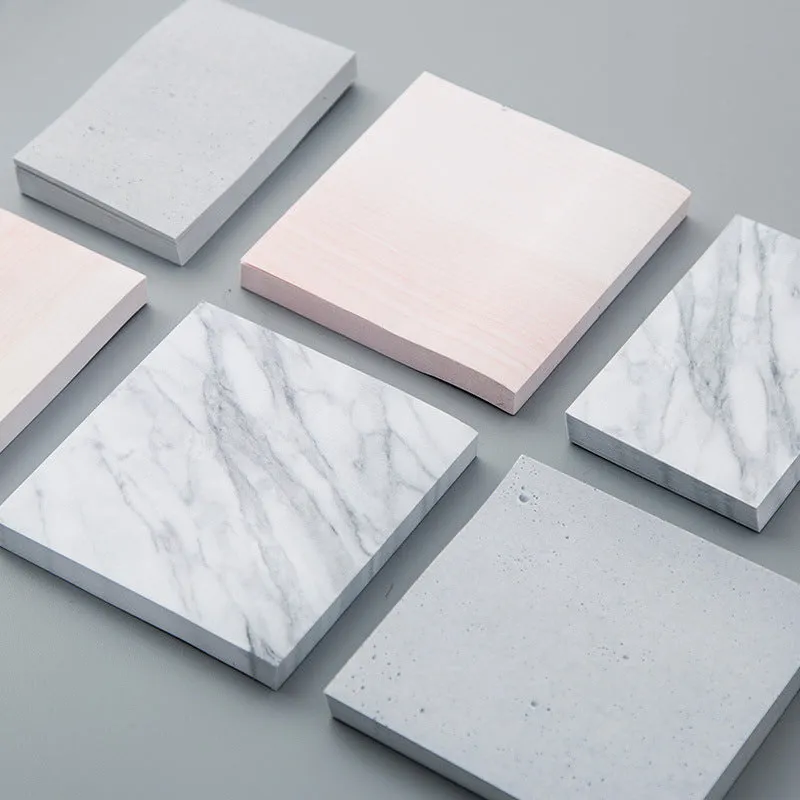 Lingyi cartoon note paper in cement grey, marble, and texture red colours, big and small tearable sticky pads