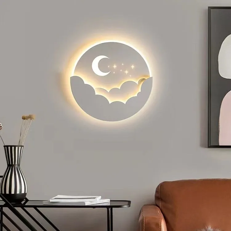 Modern minimalist bedside wall lamp with 28W, 25cm diameter, and adjustable light colour on a hallway wall