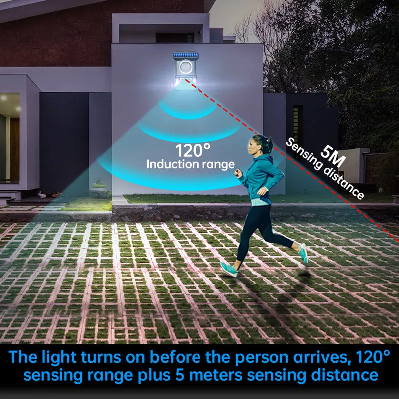59 LED outdoor solar body sensing wall light with remote control on a brick wall