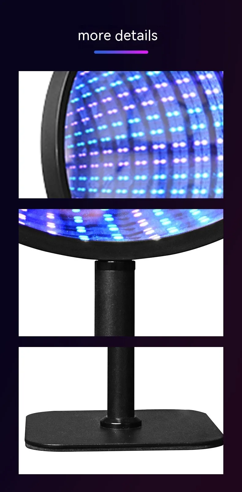 Creative Tunnel Multi-layer LED Mirror Ambience Light with remote control on a wooden table