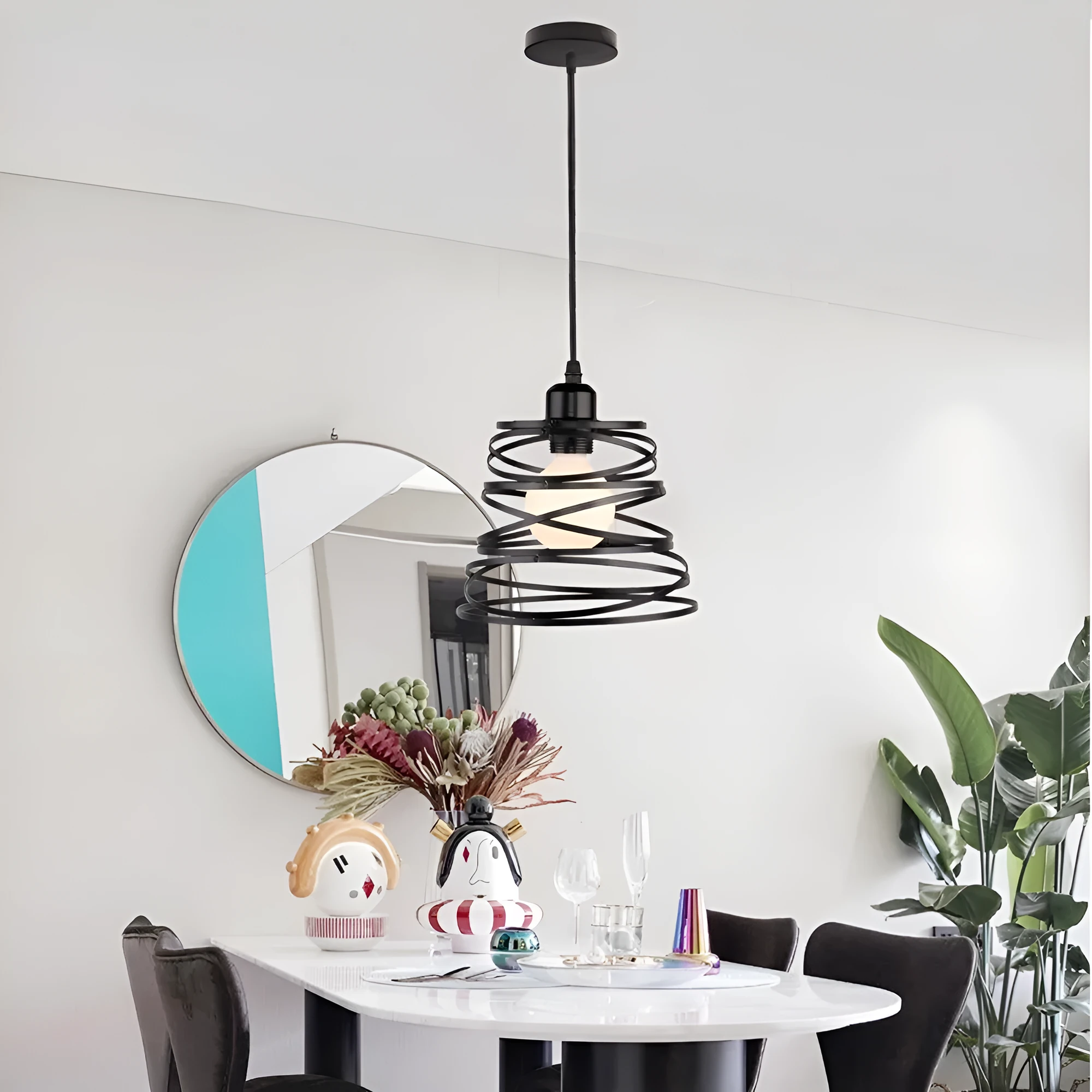 Spring chandelier iron ceiling lamp black white droplight for living room bedroom
