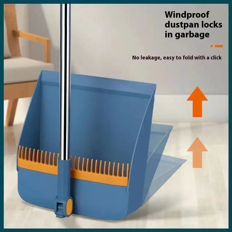 Household folding broom combo suit with dustpan in PP PET material, available in Blue, Orange, Black, or Grey