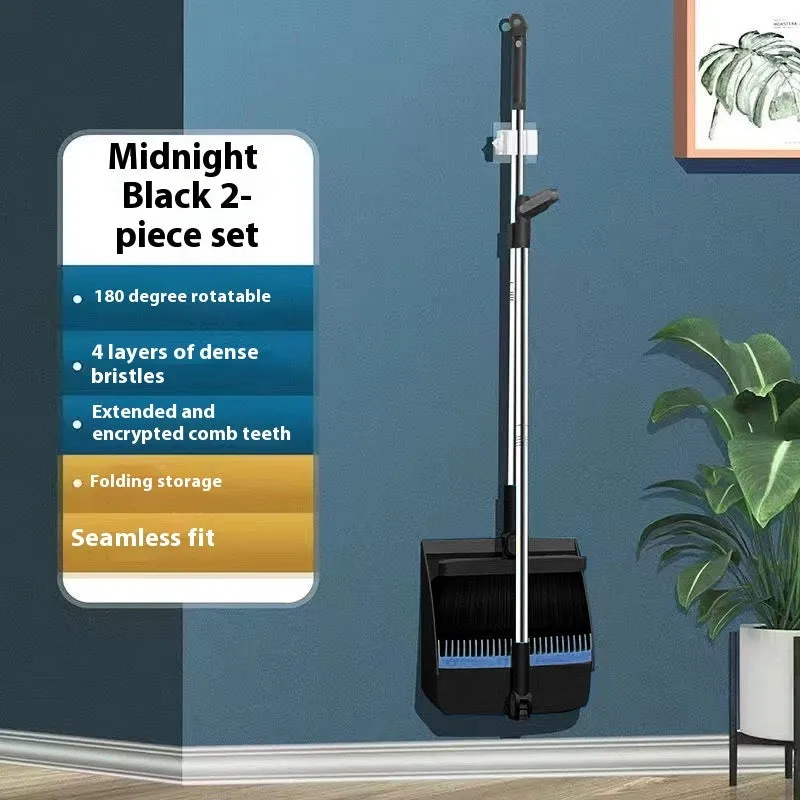Household folding broom combo suit with dustpan in PP PET material, available in Blue, Orange, Black, or Grey