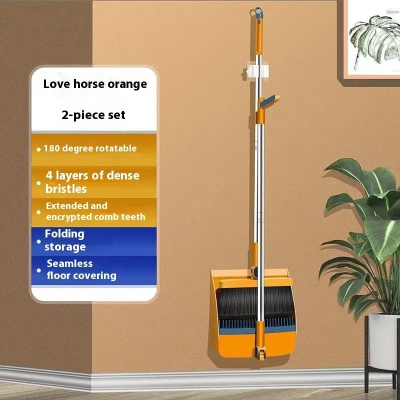 Household folding broom combo suit with dustpan in PP PET material, available in Blue, Orange, Black, or Grey