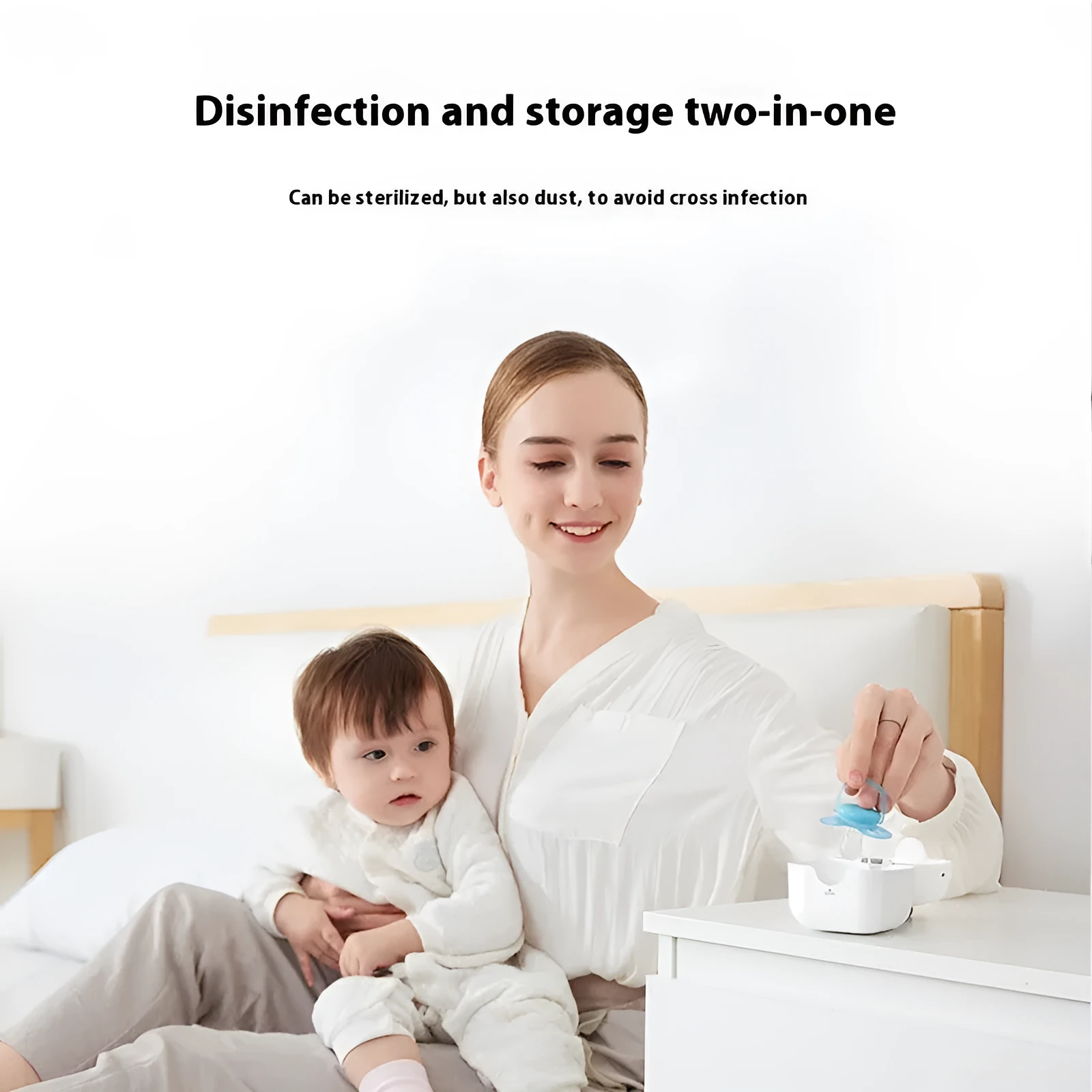LED UV mini disinfection box pacifier sterilizer in white with USB cable and included items