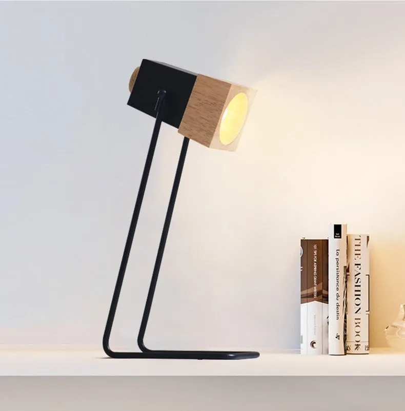 Anti-myopia charging desk lamp with LED light, rubber wood and iron art construction
