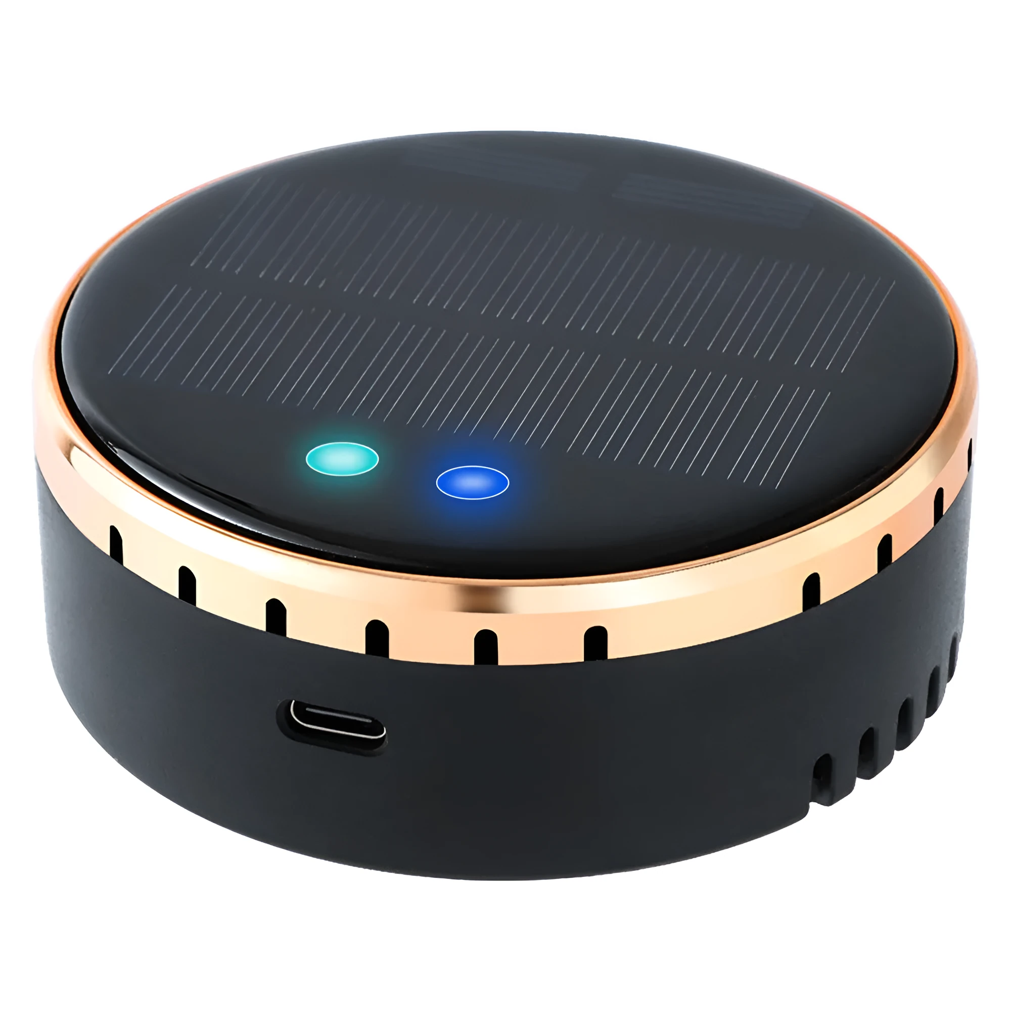 Black solar-powered car humidifier mounted in a vehicle air conditioning vent.