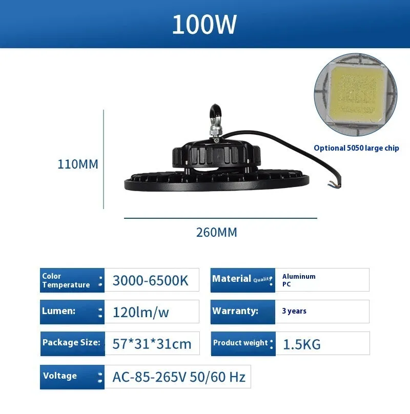Waterproof UFO-shaped pendant lamp for industrial warehouse and factory lighting, white finish