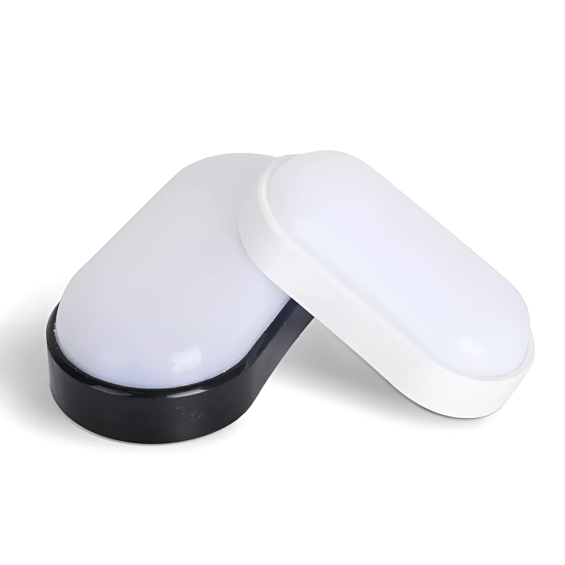 Oval moisture-proof LED wall light in black finish mounted on a porch wall