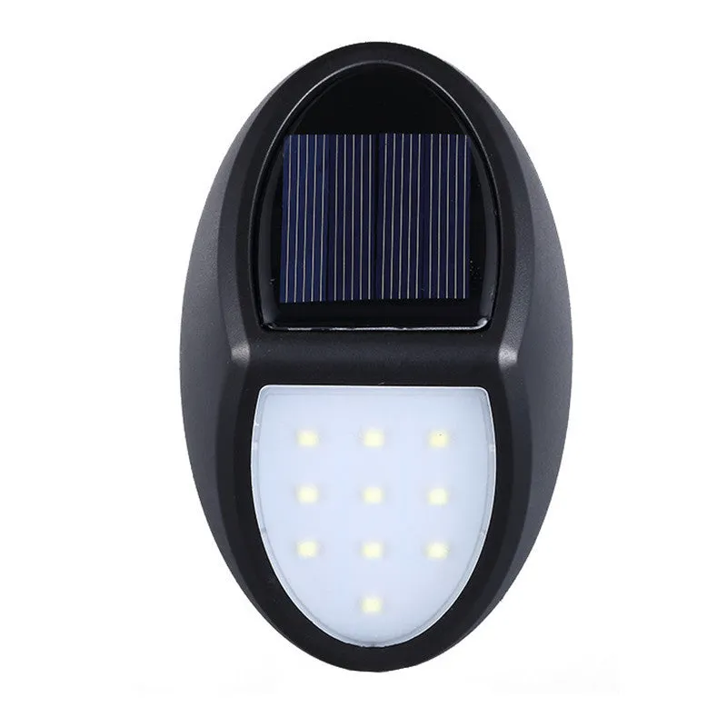 Black rectangular solar wall light with solar panel and LED illumination for outdoor use