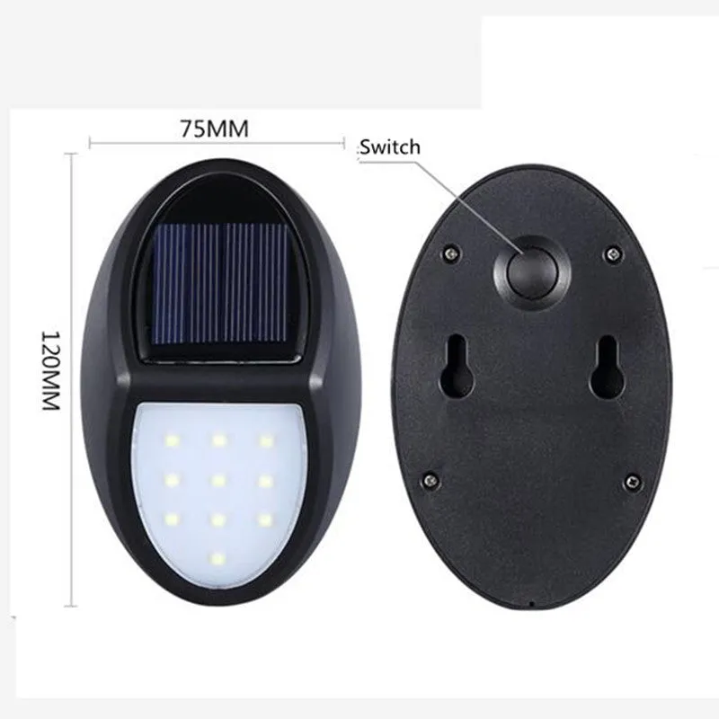 Black rectangular solar wall light with solar panel and LED illumination for outdoor use