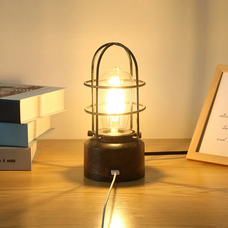 Retro industrial study night light with USB charging and dimming, metal body, 103x225mm, E26 base