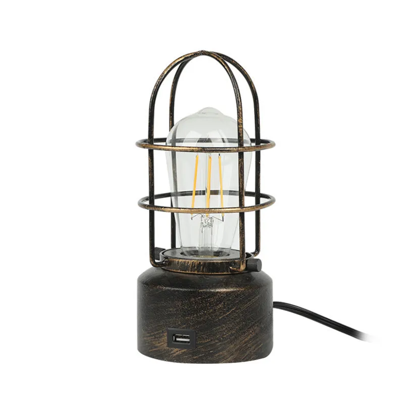 Retro industrial study night light with USB charging and dimming, metal body, 103x225mm, E26 base