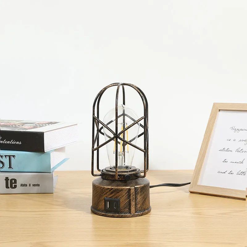 Retro industrial study night light with USB charging and dimming, metal body, 103x225mm, E26 base