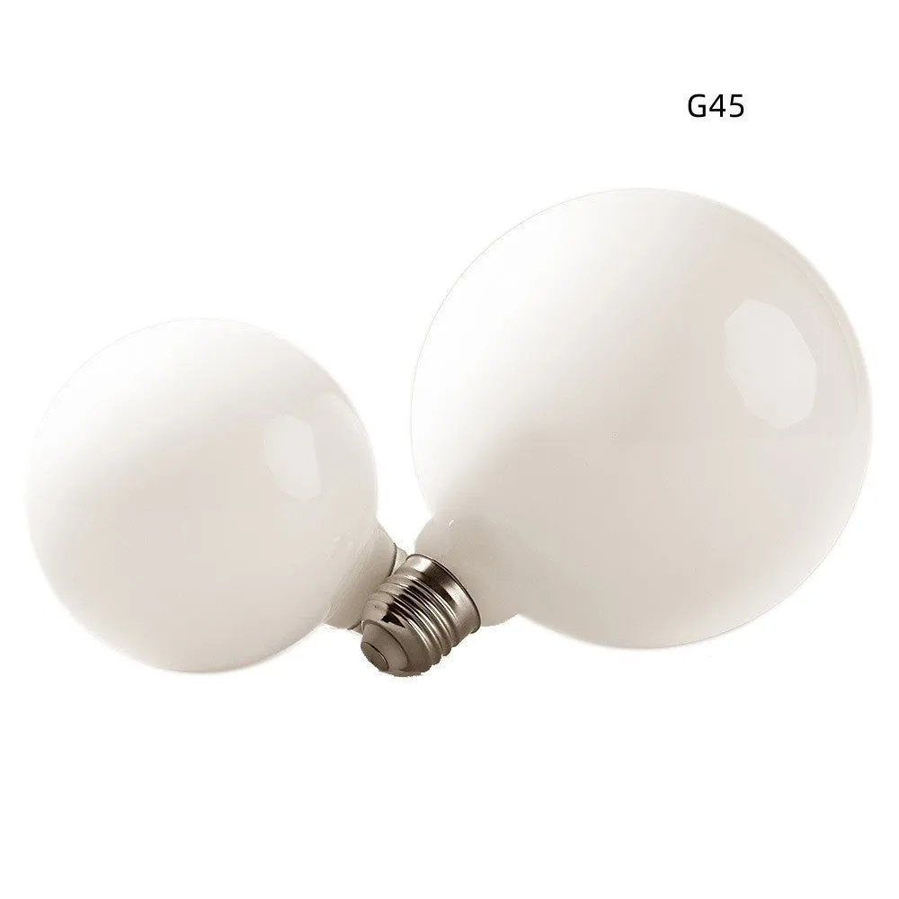 Milky white glass LED bulb with screw base, 80mm diameter, three colour temperature options, for home use