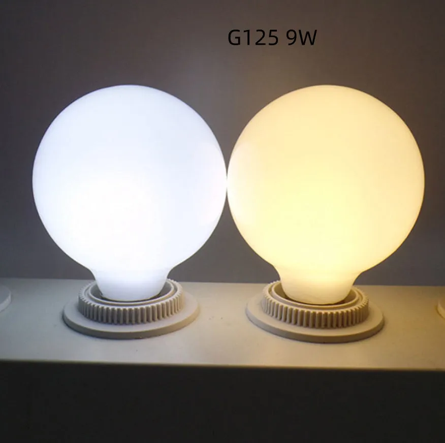 Milky white glass LED bulb with screw base, 80mm diameter, three colour temperature options, for home use