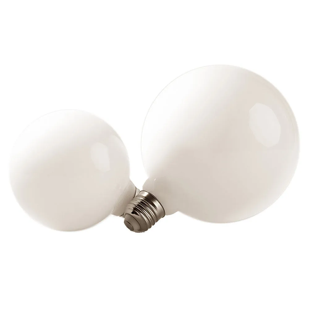Milky white glass LED bulb with screw base, 80mm diameter, three colour temperature options, for home use