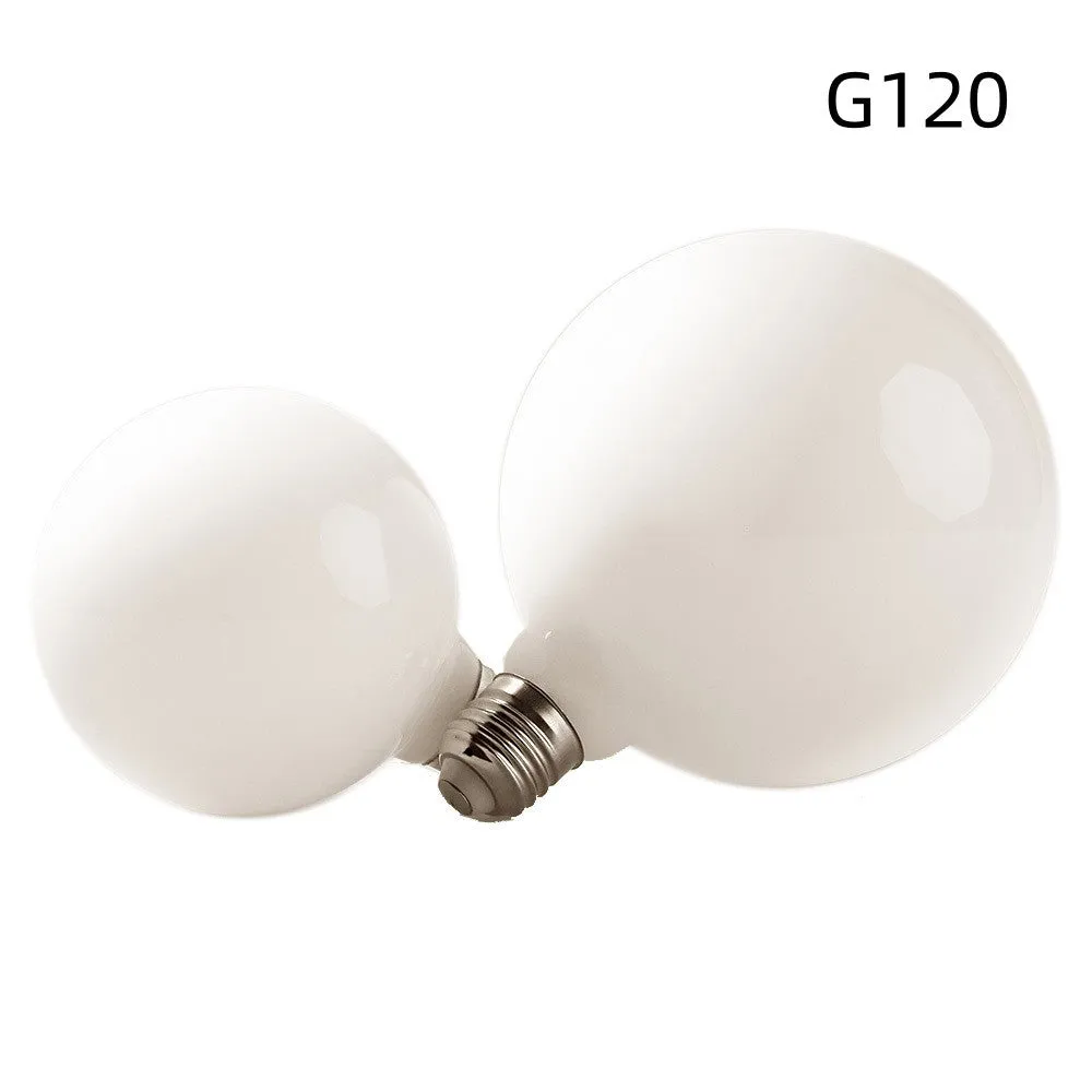 Milky white glass LED bulb with screw base, 80mm diameter, three colour temperature options, for home use