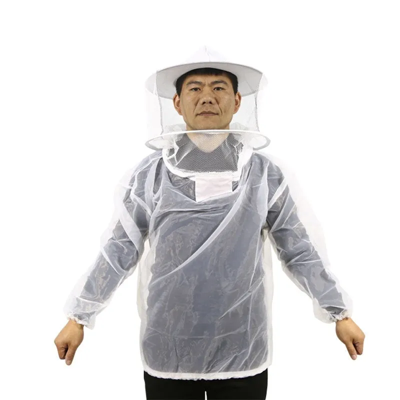 White 2XL anti-bee suit with transparent voile split nylon fabric for beekeeping
