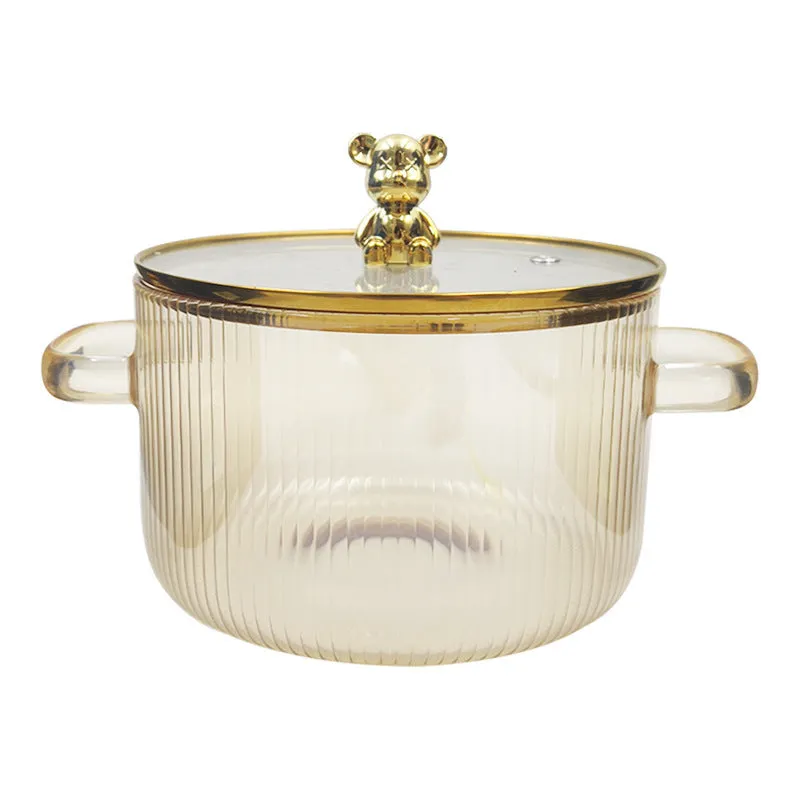 Transparent borosilicate glass milk pot with double ears and glass lid, 1600ml non-stick hot pot