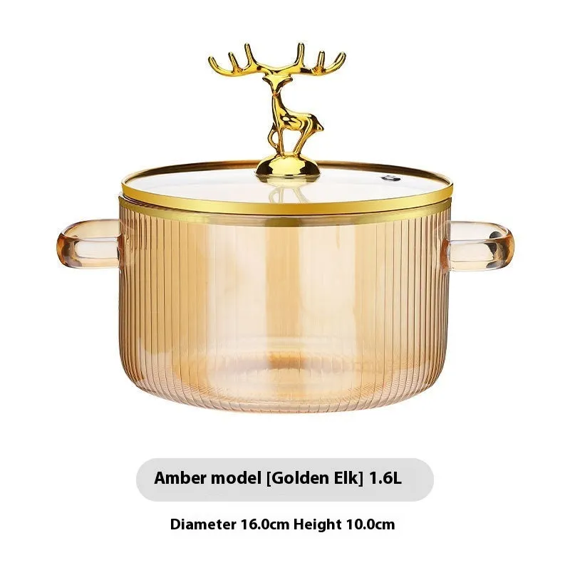 Transparent borosilicate glass milk pot with double ears and glass lid, 1600ml non-stick hot pot