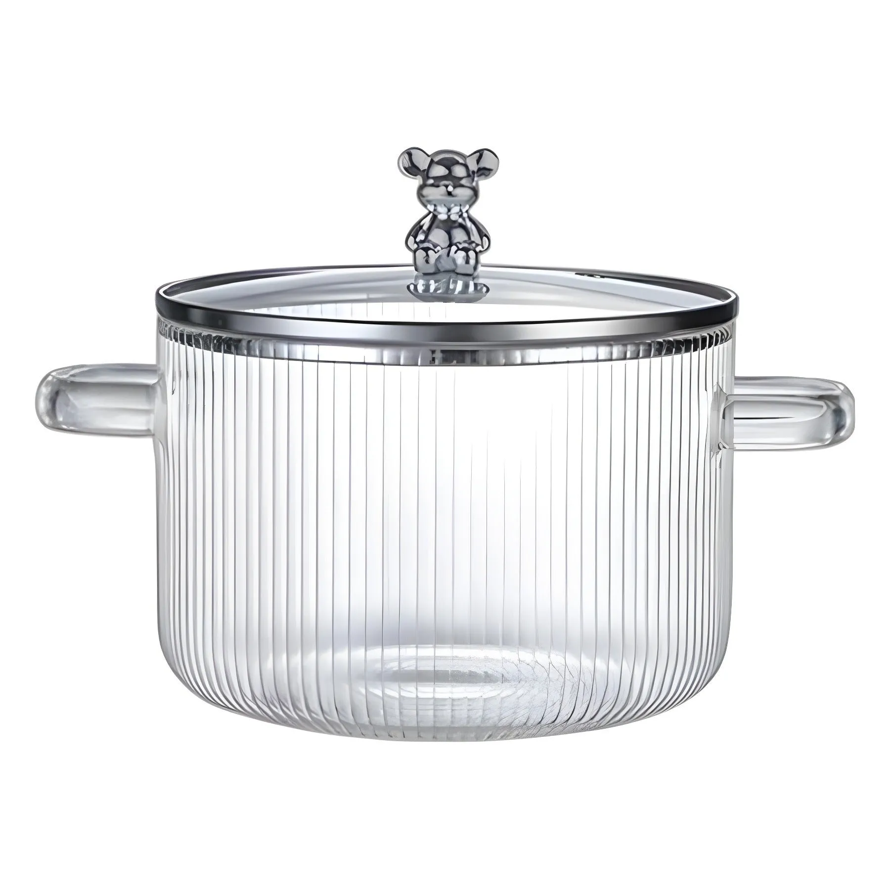 Transparent borosilicate glass milk pot with double ears and glass lid, 1600ml non-stick hot pot