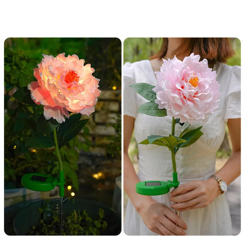 Solar landscape lamp peony simulation IP65 LED 730mm pink light yellow jade white