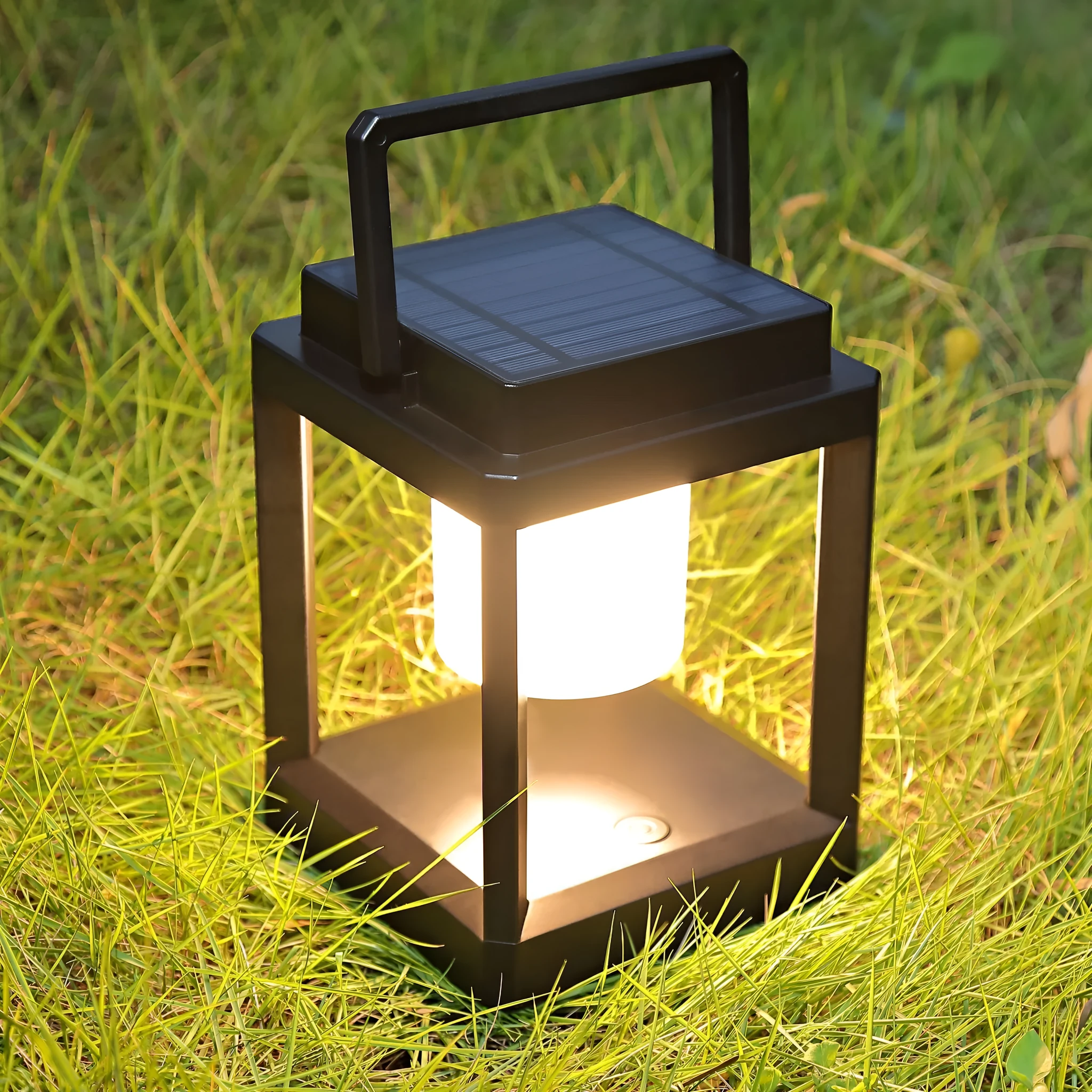 Outdoor USB handheld multifunctional charging ambient light lantern with black cover and white shell