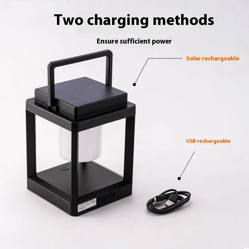Outdoor USB handheld multifunctional charging ambient light lantern with black cover and white shell