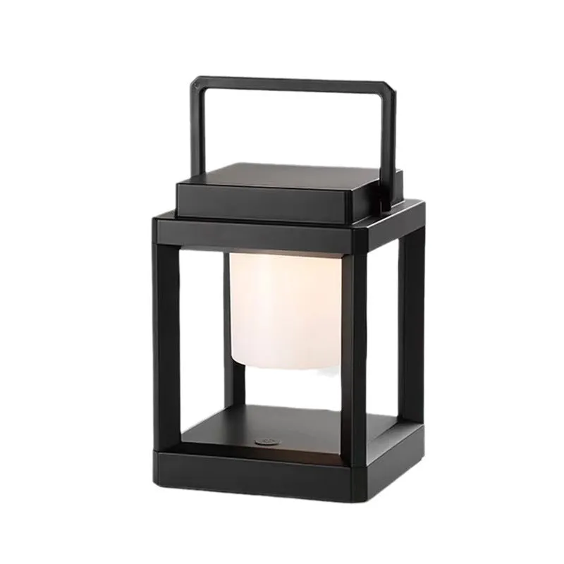 Outdoor USB handheld multifunctional charging ambient light lantern with black cover and white shell