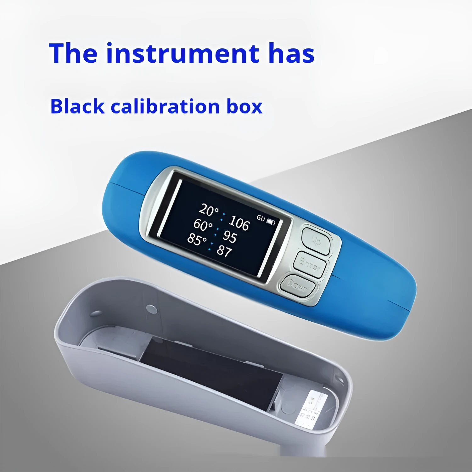 Portable handheld ceramic and stone glossiness tester for measuring surface brightness.