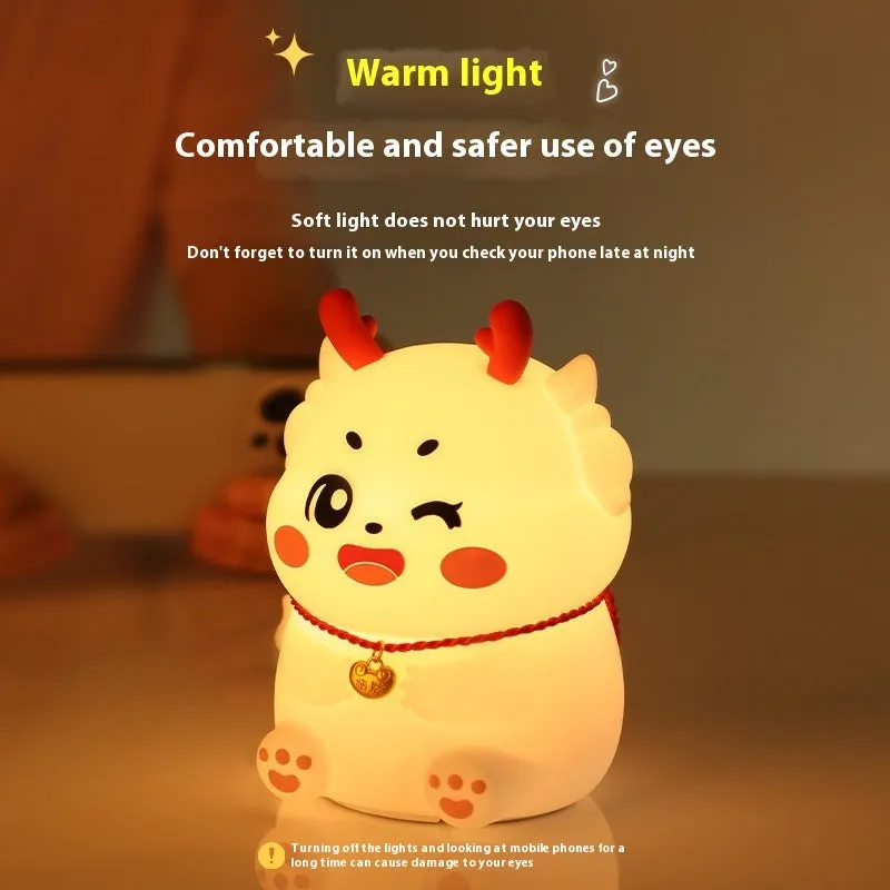 Rechargeable silicone bedside night light in Lucky Dragon multicolour design, 16x9x7.6cm