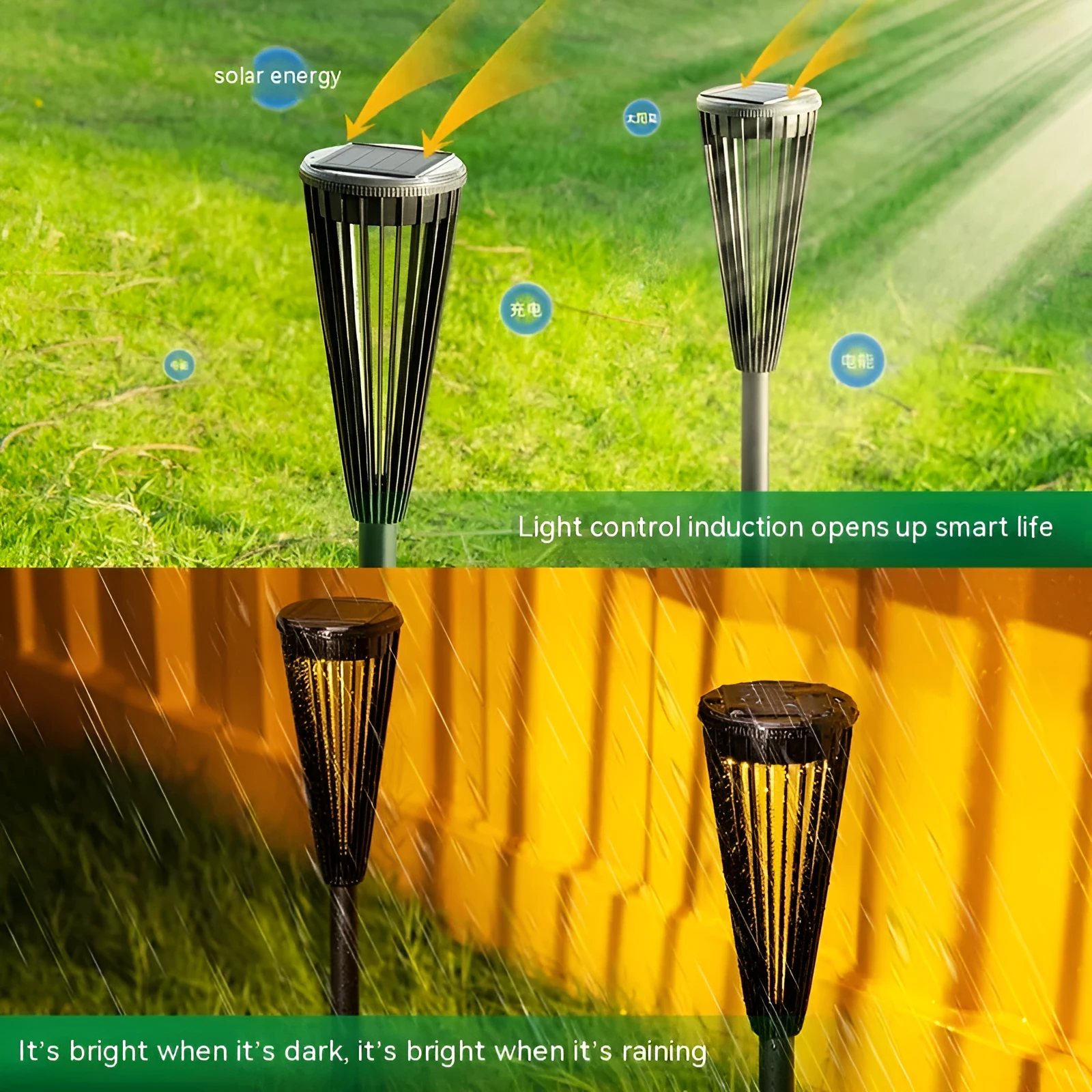 Solar ground lamp flower shape 9cm by 45cm IP65 waterproof for garden courtyard