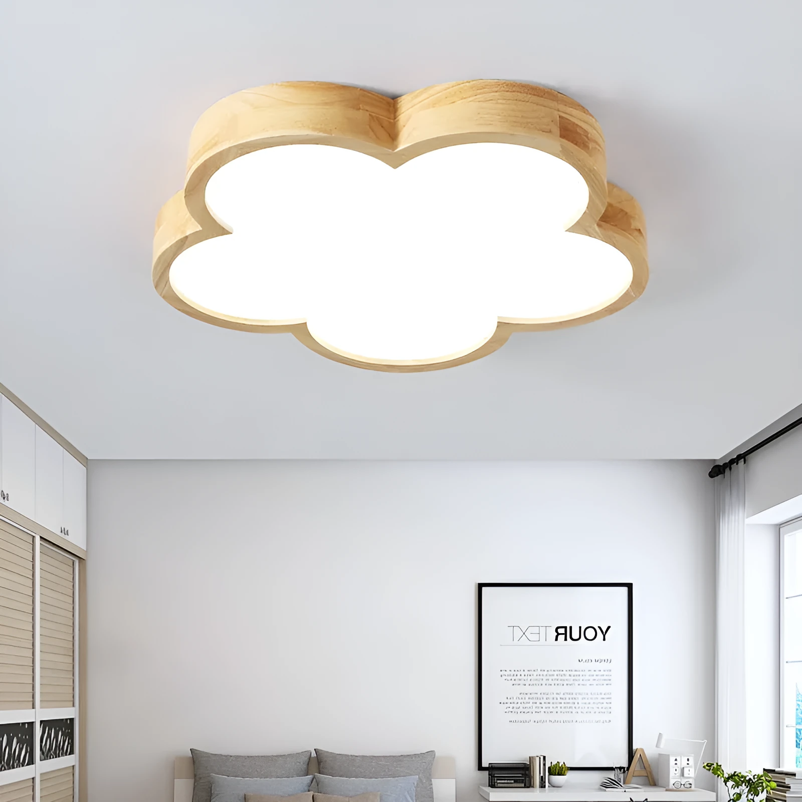 Solid wood ceiling lamp with LED light in modern simplicity style for master bedroom