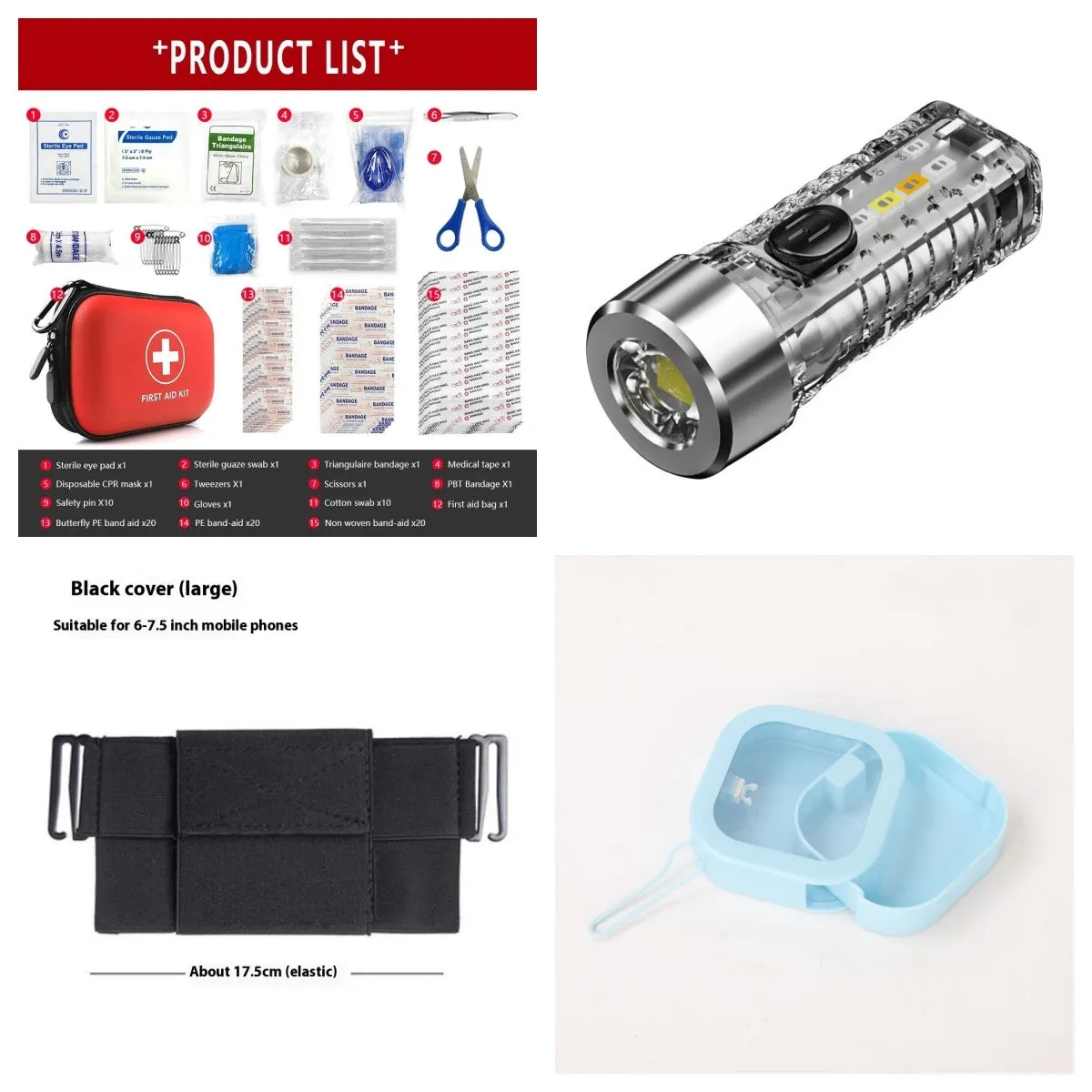 Mini LED keychain flashlight with high-strength ABS shell in transparent colour, shown on a keyring for portable night lighting