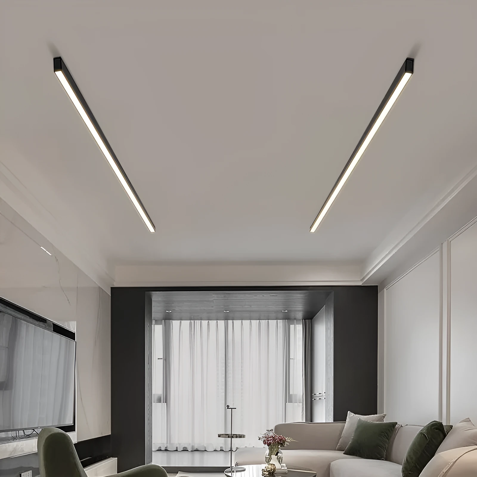 Rectangular aluminium ceiling lamp 53.6cm 20W in Obsidian Black for living room lighting