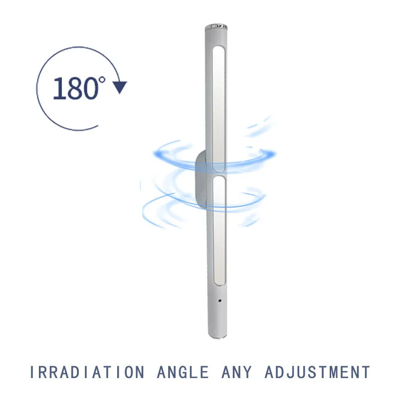 Silver handheld UV disinfection stick with PC and aluminium tube, 20x300mm dimensions, USB rechargeable