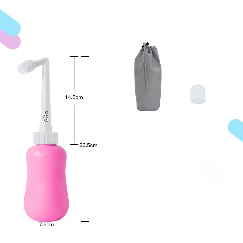 Portable female washer irrigator in blue 450ml with telescopic elbow nozzle on white background