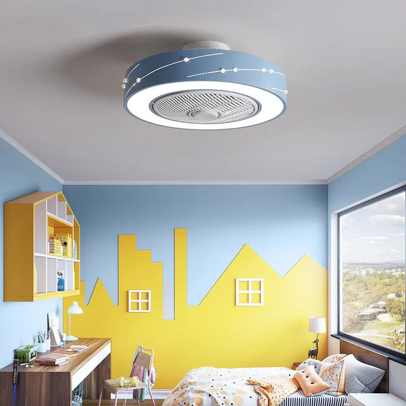 Household invisible integrated LED ceiling lamp with fan, remote control, acrylic round shade, 50cm size, black finish